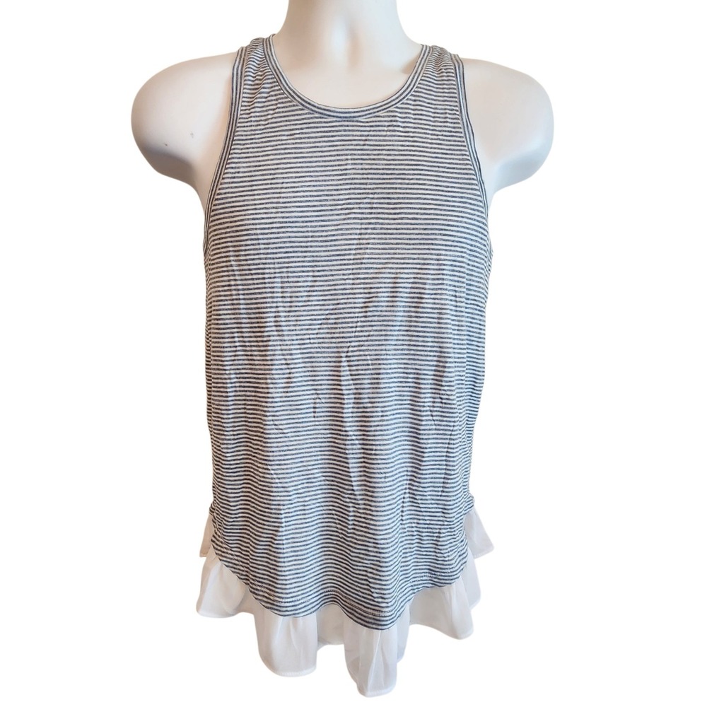 BCBGeneration Striped Tank Top Womens Small NWT Blue White Ruffle Hem